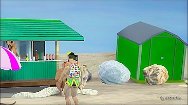 Aventura hentai com parceiros interracionais grandões na praia.