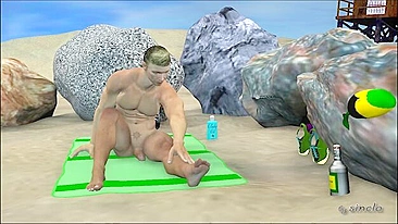 Aventura hentai com parceiros interracionais grandões na praia.