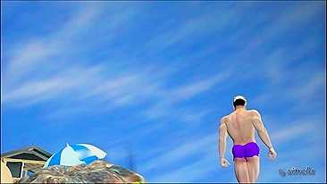 Aventura hentai com parceiros interracionais grandões na praia.