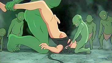 Gangbang por goblins numa caverna.