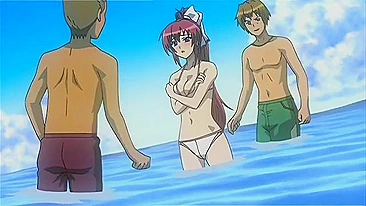 Ruiva gata curte dupla penetração na praia lotada. #Hentai