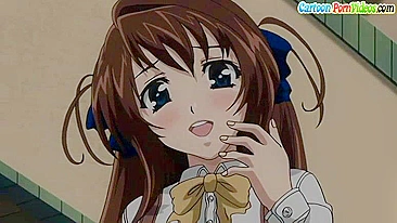 Colegial hentai provoca com boquete de calcinha na cabeça.