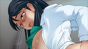 Adolescente hentai de óculos enfia frutas no cu.