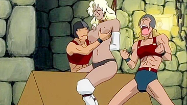 Hentai homem-cavalo lambe buceta de garota anime amarrada.