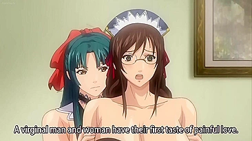 Empregadas hentai safadas seduzem candidato em cena de sexo quente.