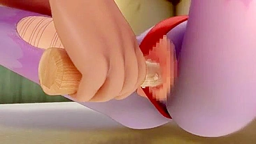 Succubus novinha tem peitos apertados e fodidos por máquina no hentai.