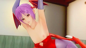 Succubus novinha tem peitos apertados e fodidos por máquina no hentai.