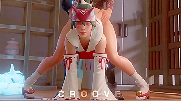 Hanzo e Kiriko de Overwatch se Pegam no Hentai Pornô Quente