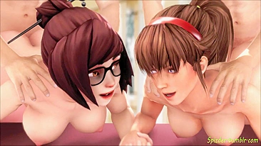 Crossover Quente de Overwatch e Dead or Alive com Hitomi e Mei na Putaria Hentai!