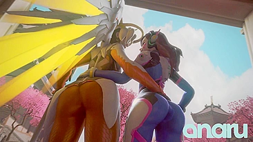 Hentai Overwatch - Ação Lésbica Quente de Mercy e D.Va