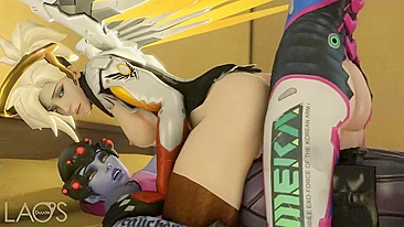 Vídeo Pornô Hentai Overwatch - Mercy, Widowmaker e D.Va laosduude
