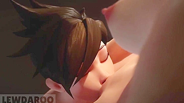 Diversão Kinky de Cosplay com Tracer e Kiriko de Overwatch