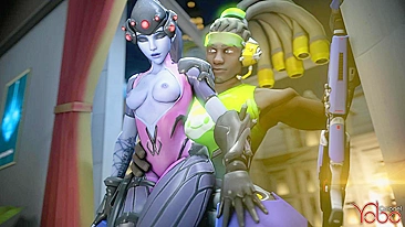 Widowmaker e Lúcio sem camisinha em vídeo hentai pornô de Overwatch