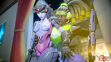 Widowmaker e Lúcio sem camisinha em vídeo hentai pornô de Overwatch