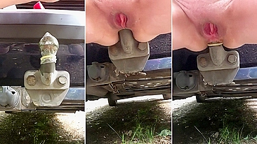 Esposa vadia fode cu duro com bola de engate de carro ao ar livre